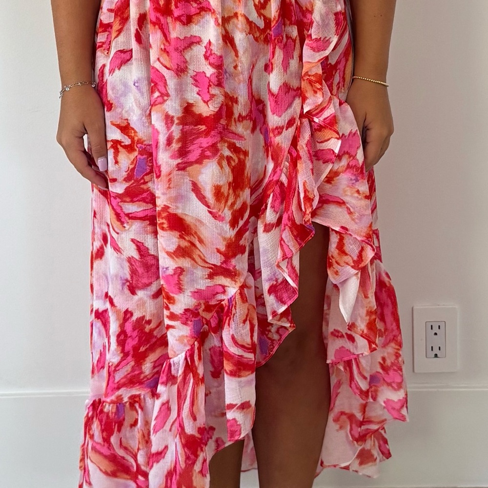 Misa Los Angeles Pink and Red Asymmetrical Dress